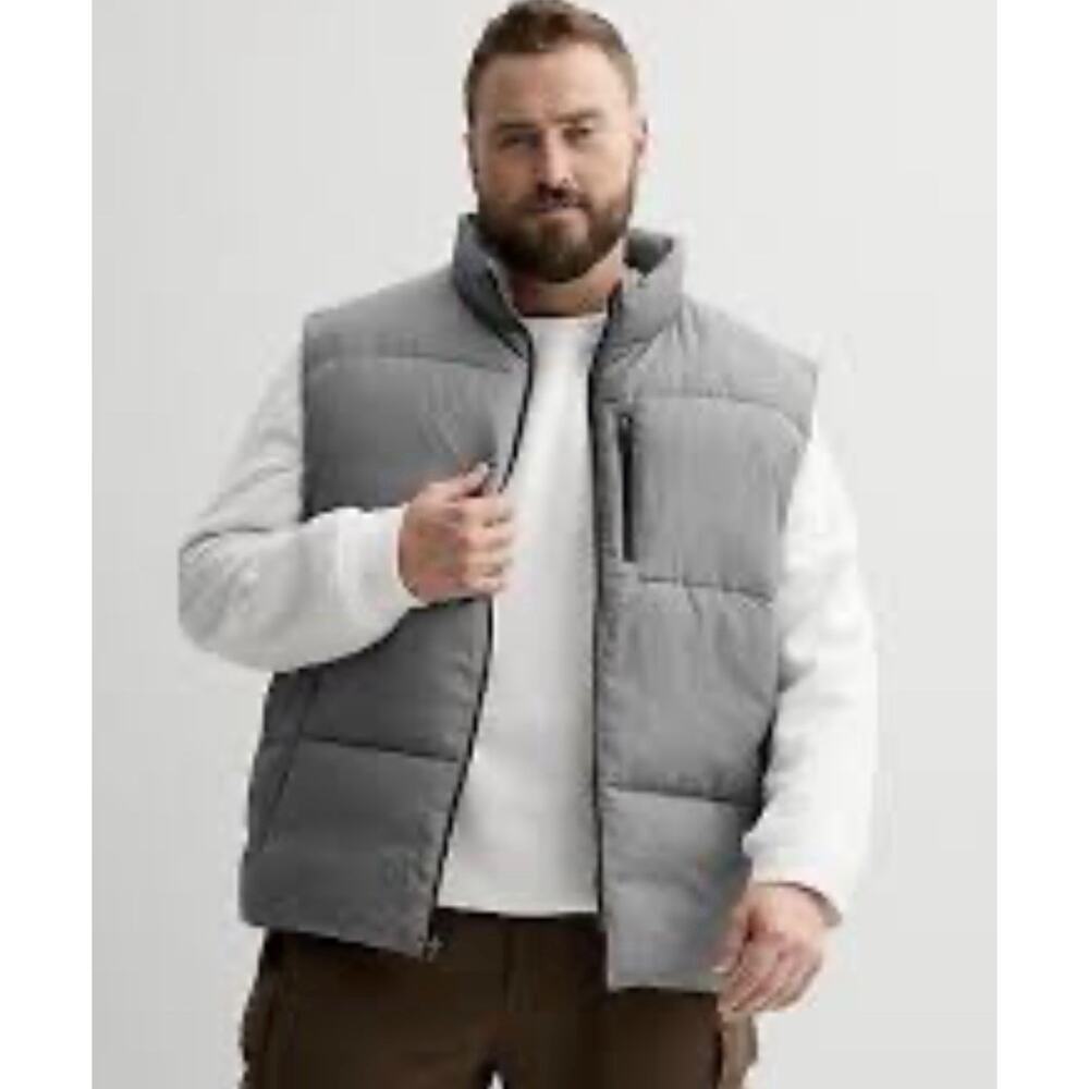 Tek Gear Mens XXXL Puffer Vest Insulated Sleeveless Jacket Gray 3XLT pockets NWT